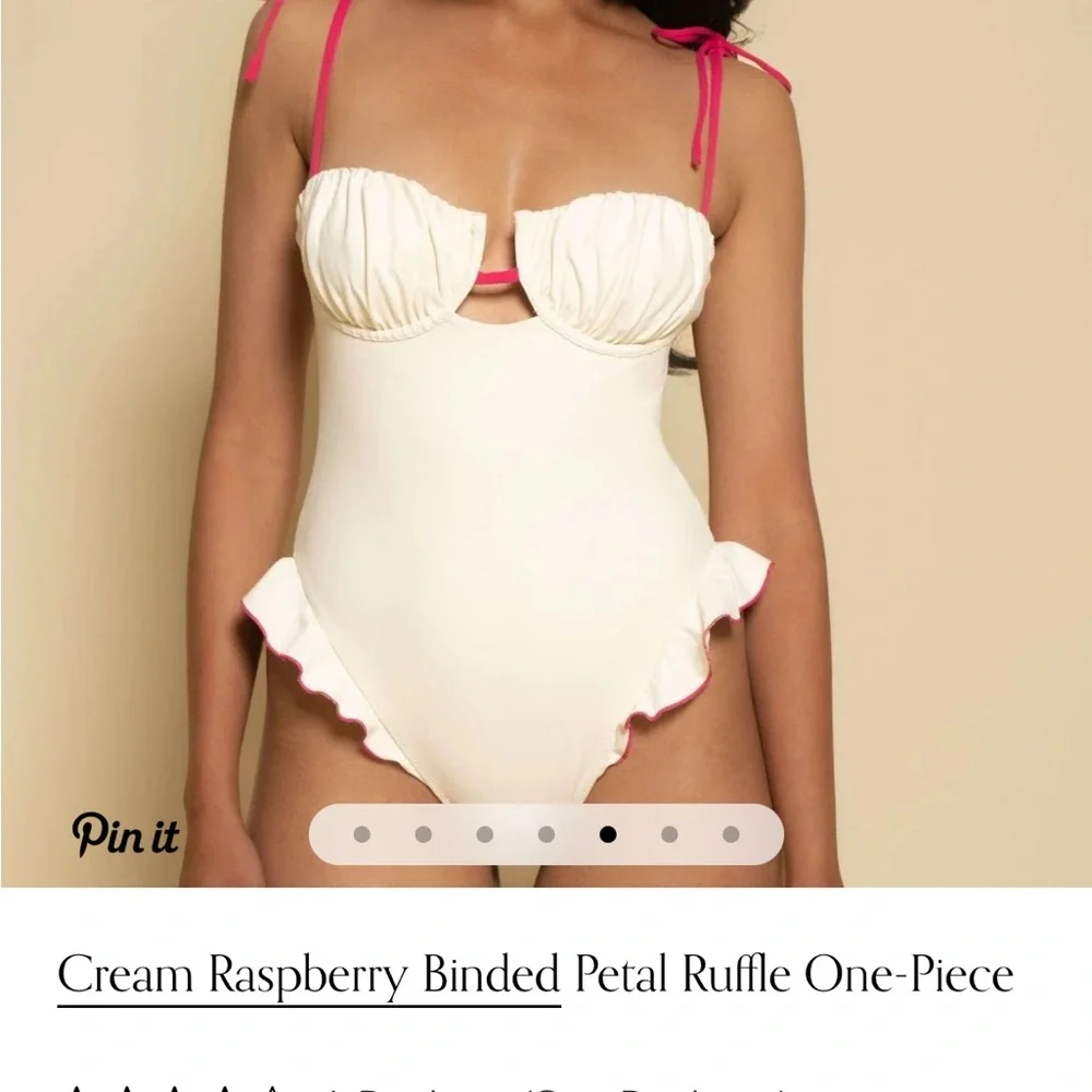 Montce Cream and Raspberry Ruffle One-Piece - Picture 4 of 10